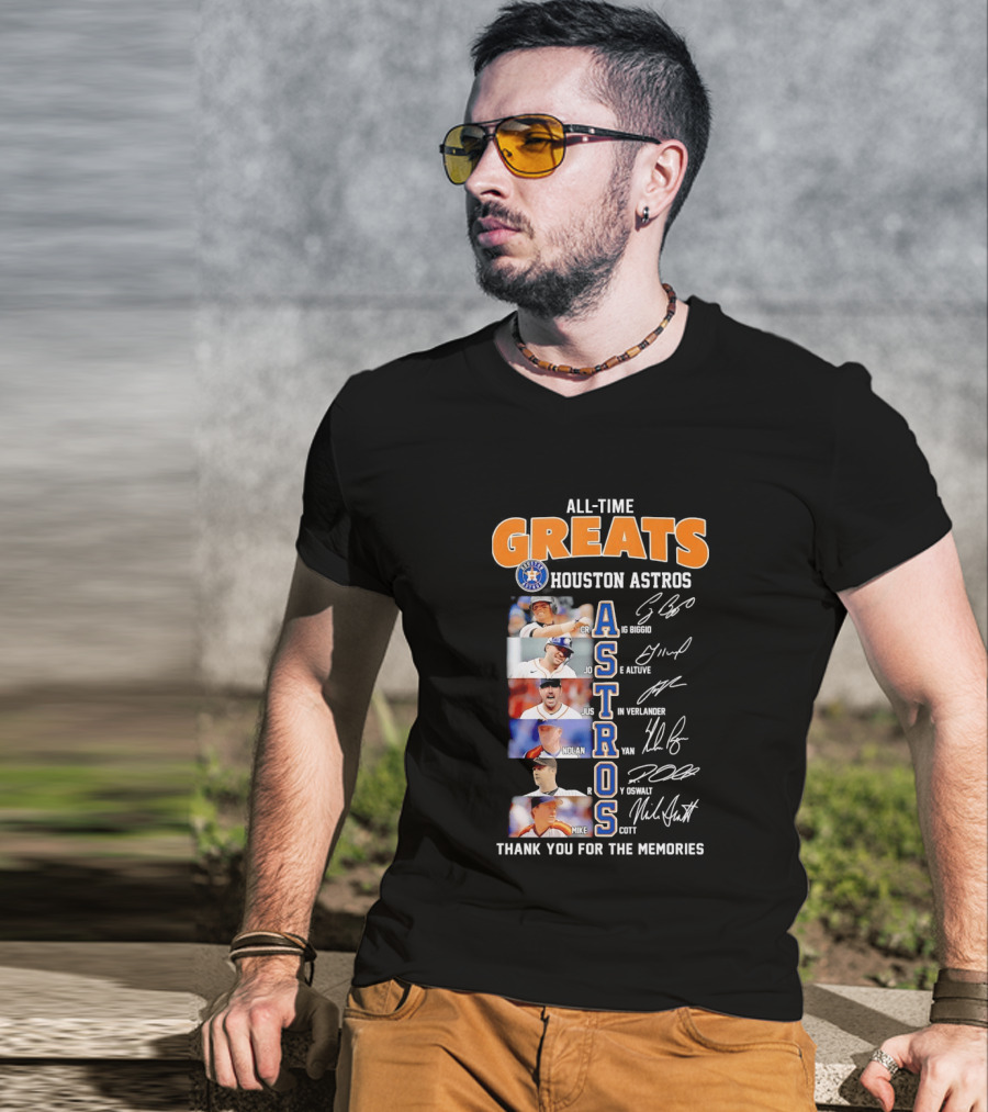 All Time Greats Houston Astros Names Signatures Thank You For The Memories T-Shirt