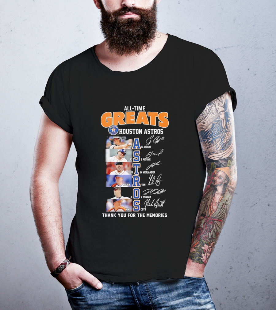 All Time Greats Houston Astros Names Signatures Thank You For The Memories T-Shirt