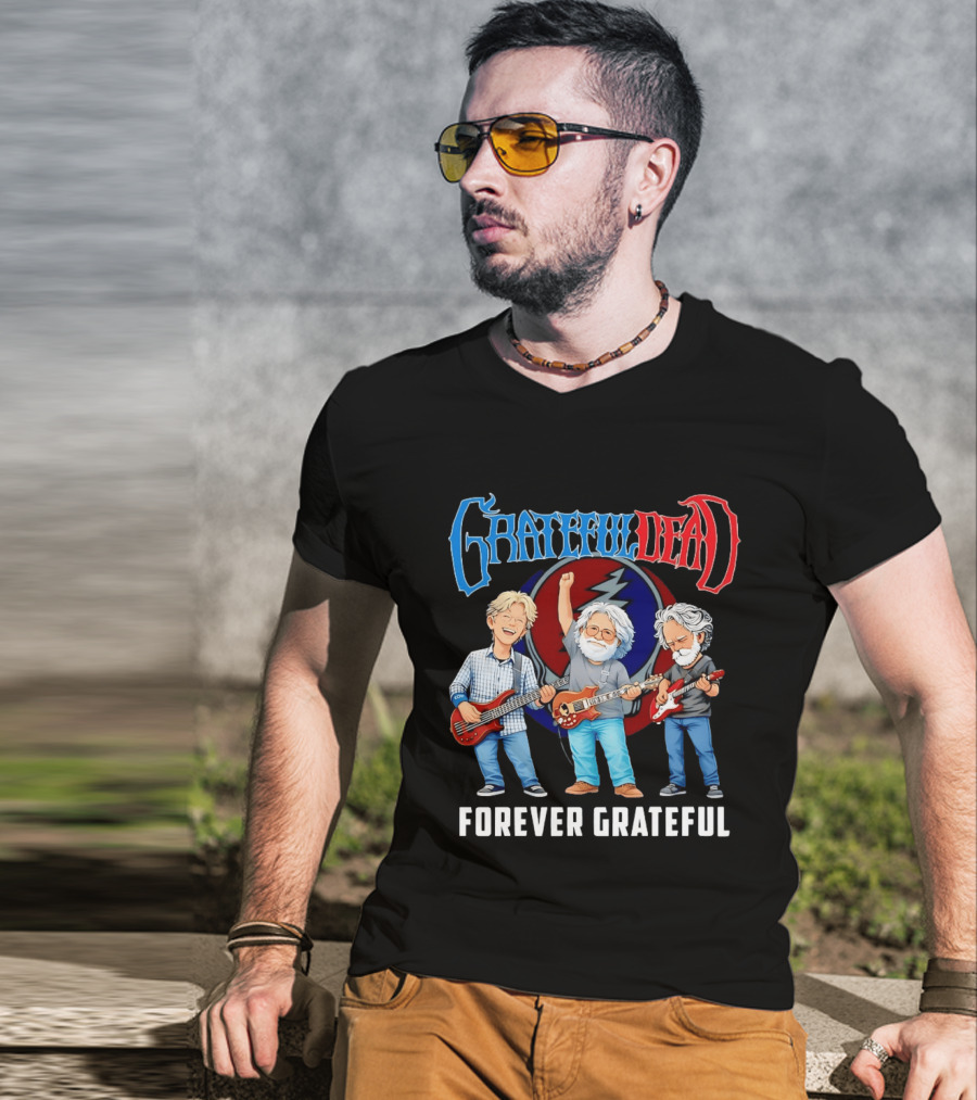 Grateful Dead Jerry Garcia Phil Lesh Bob Weir Holding Guitars Forever Grateful T-Shirt