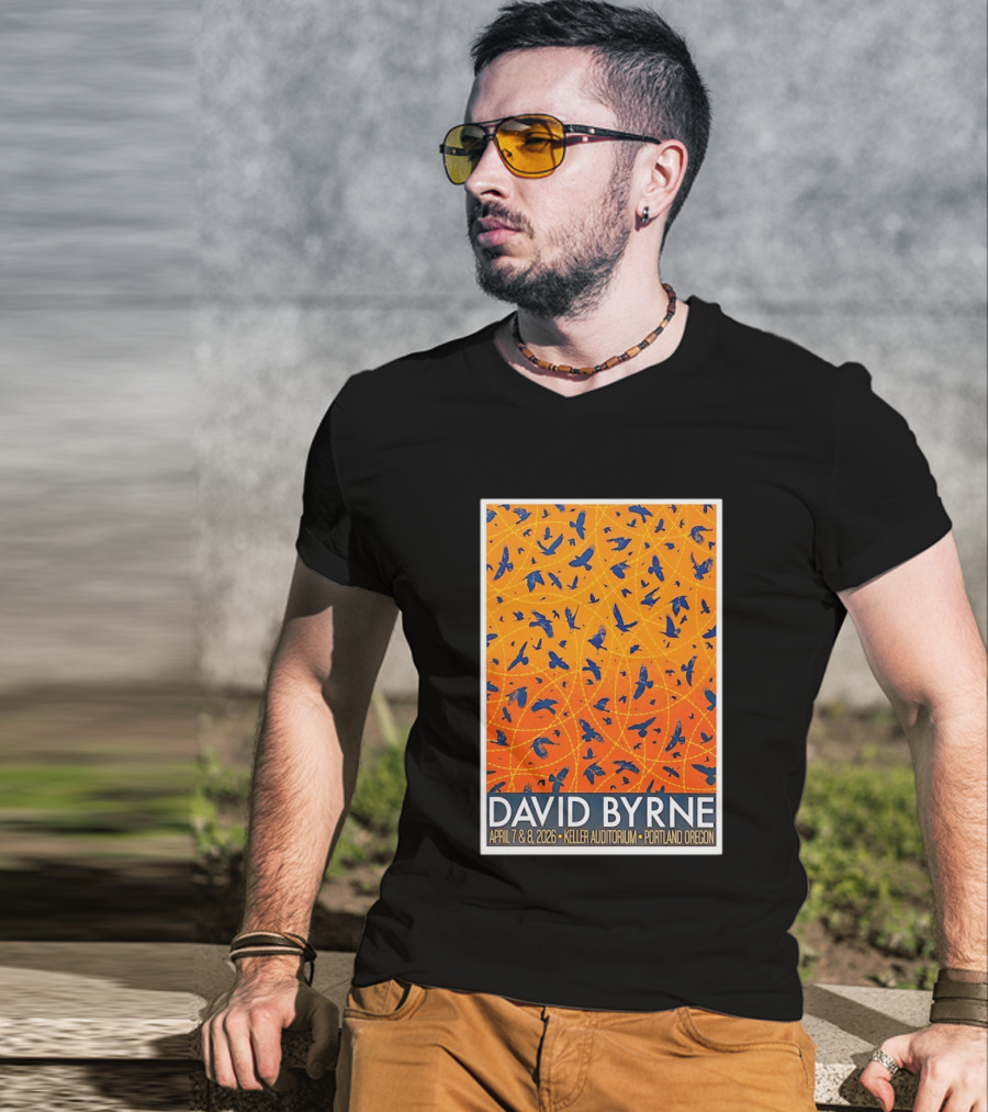 David Byrne April 7 8 2026 Keller Auditorium Portland Oregon Birds Orange Blue T-Shirt