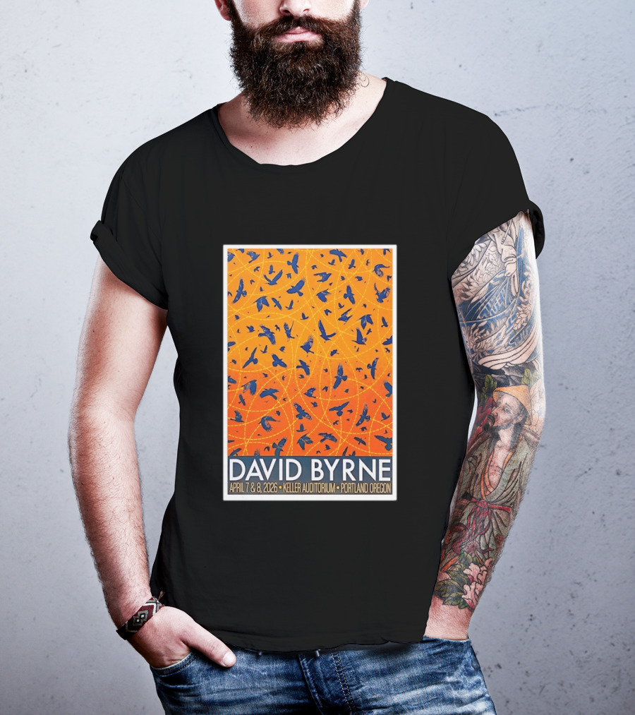 David Byrne April 7 8 2026 Keller Auditorium Portland Oregon Birds Orange Blue T-Shirt