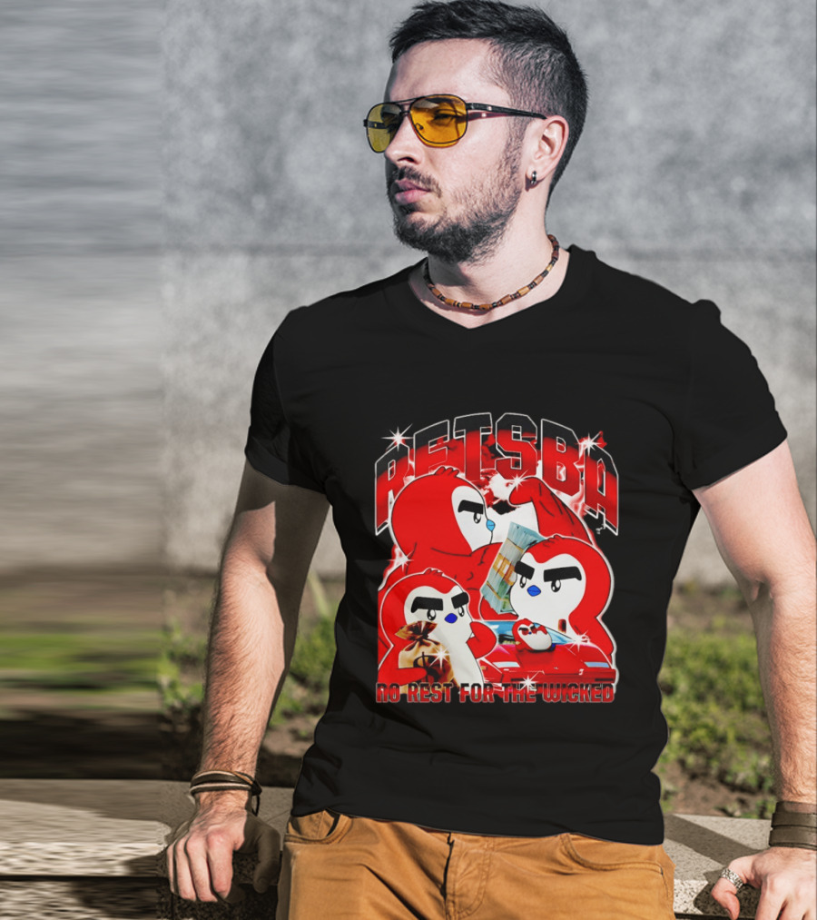 Retsba No Rest For The Wicked Red Characters With Cash And Car T-Shirt