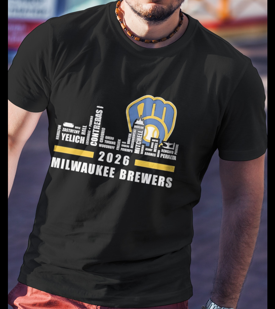 Milwaukee Brewers 2026 City Skyline Yelich Baseball Team Players T-Shirt