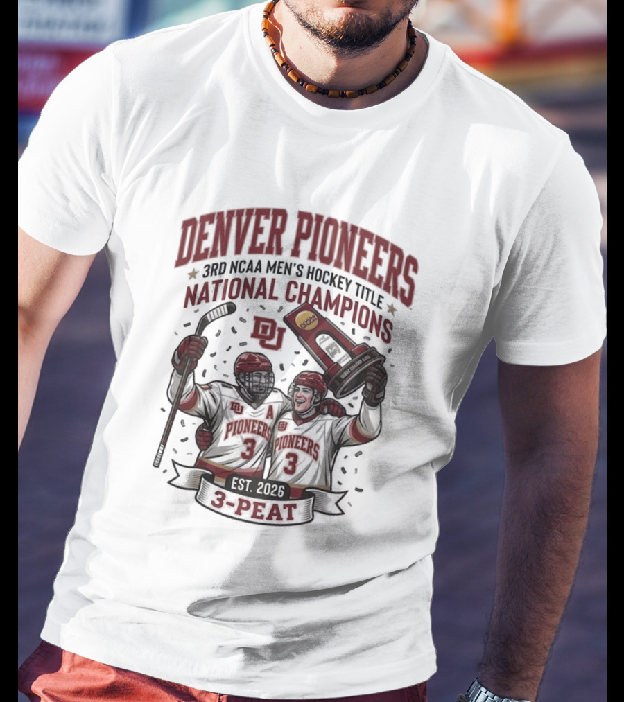 Denver Pioneers 3rd NCAA Men's Hockey Title National Champions 1985 1996 3 Peat T-Shirt