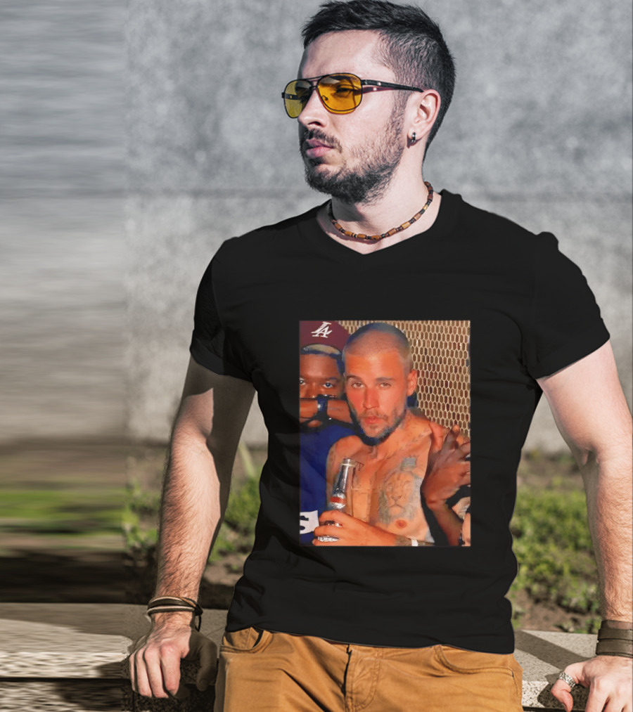 Justin Bieber Holding Beer Photo T-Shirt