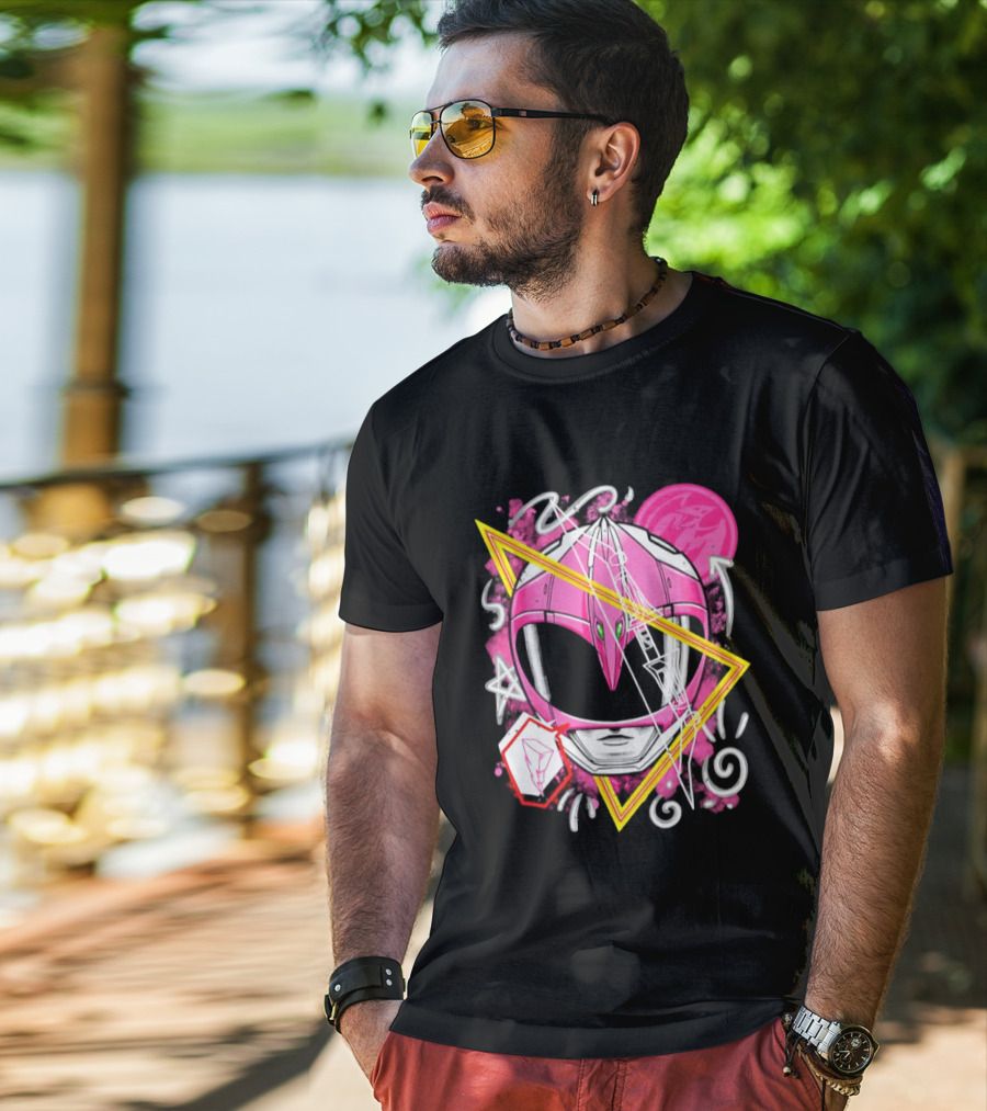 Mighty Morphin Power Rangers Pink Ranger Helmet Iconography T-Shirt