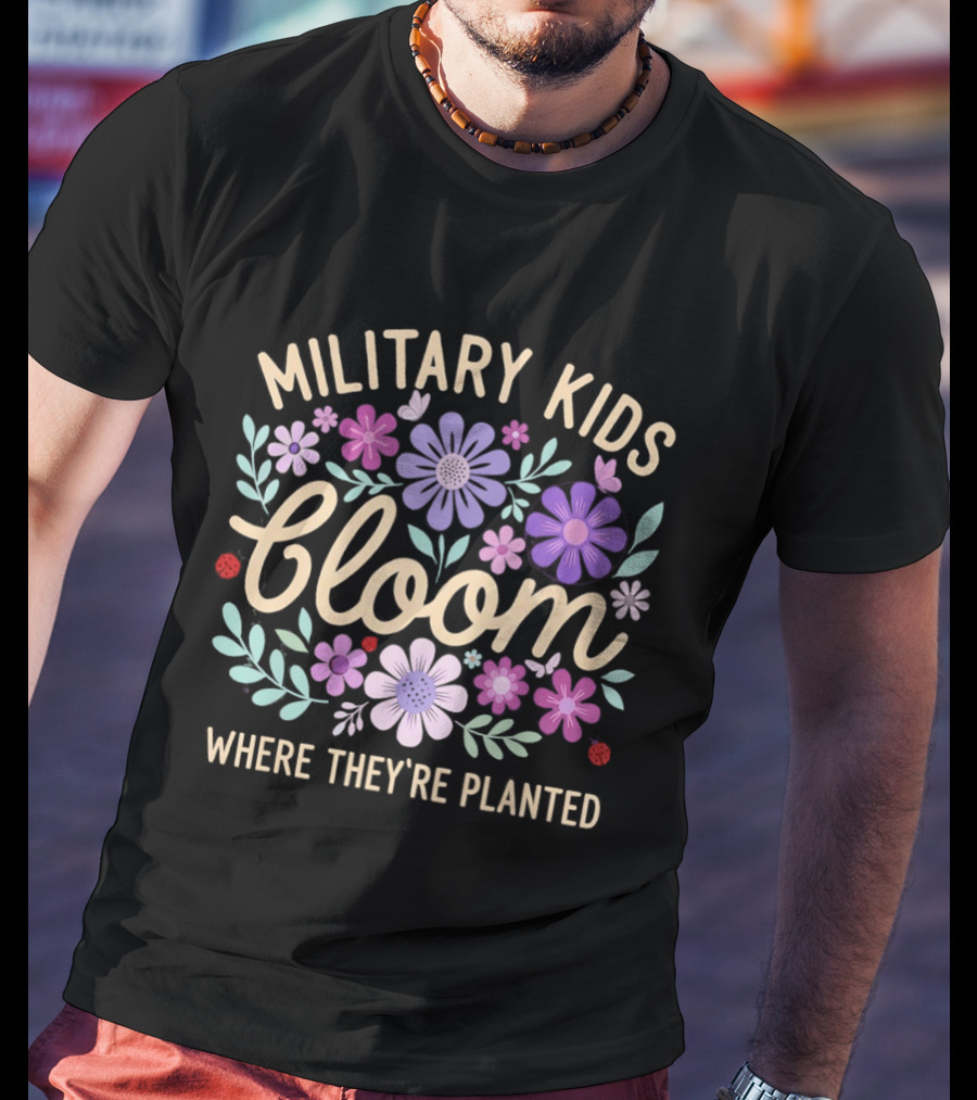 Military Kids Bloom Where They're Planted Purple Floral Dandelion T-Shirt