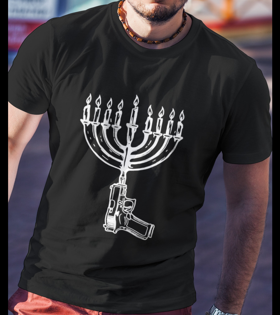 Misfit Patriot Hanukkah Menorah Gun T-Shirt