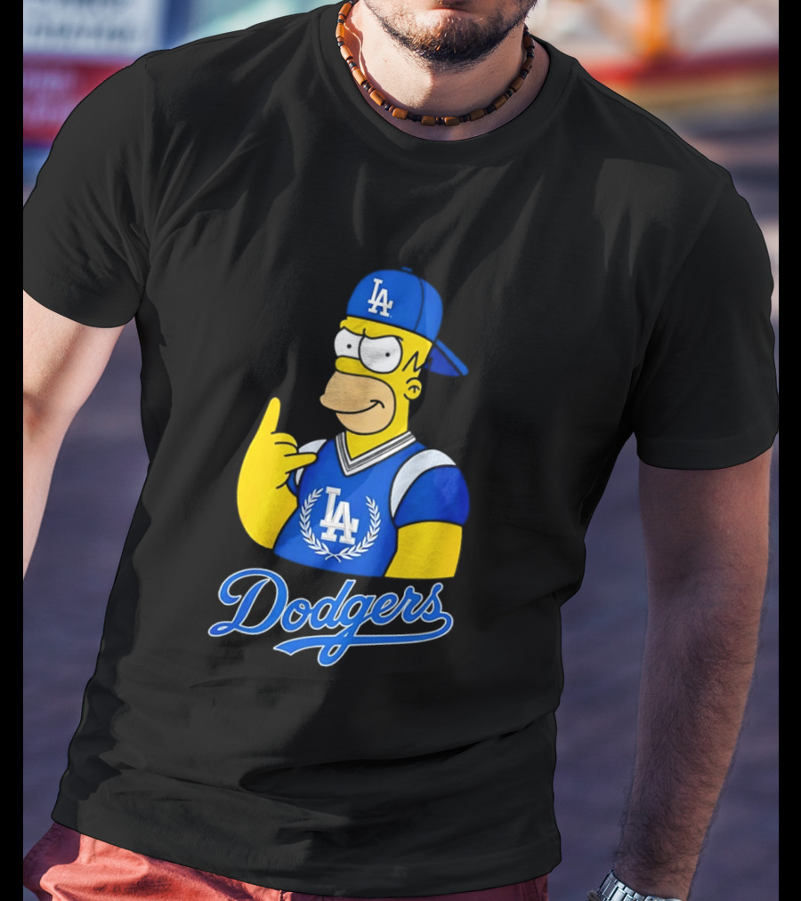 The Simpsons Homer LA Dodgers Rock Hand Gesture Collaboration T-Shirt