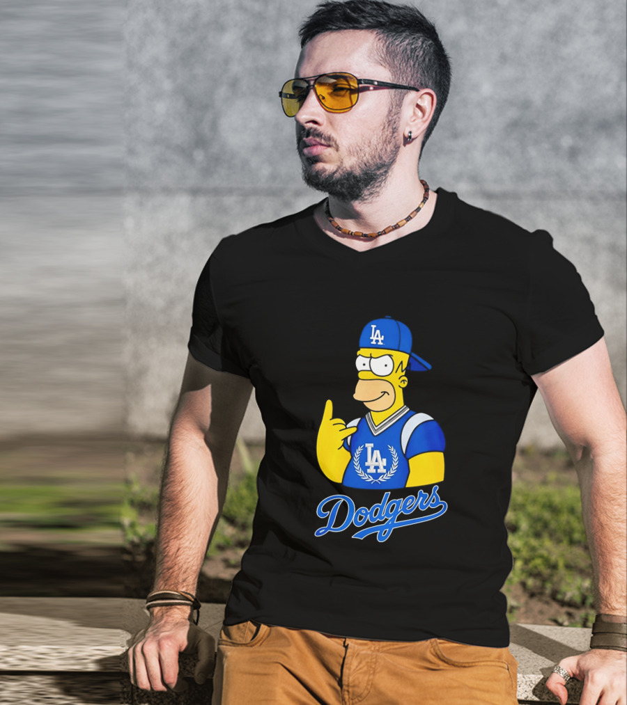 The Simpsons Homer LA Dodgers Rock Hand Gesture Collaboration T-Shirt