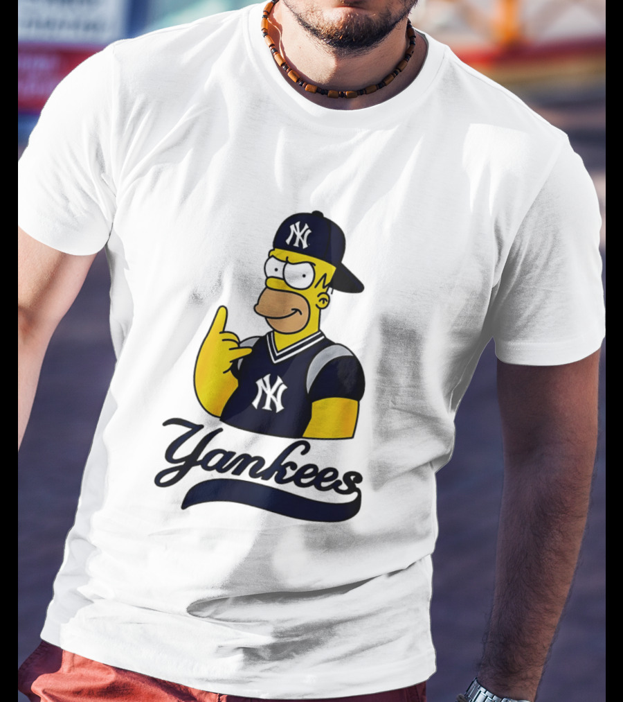 The Simpsons Homer Simpson New York Yankees Baseball Rock Hand Yankees T-Shirt