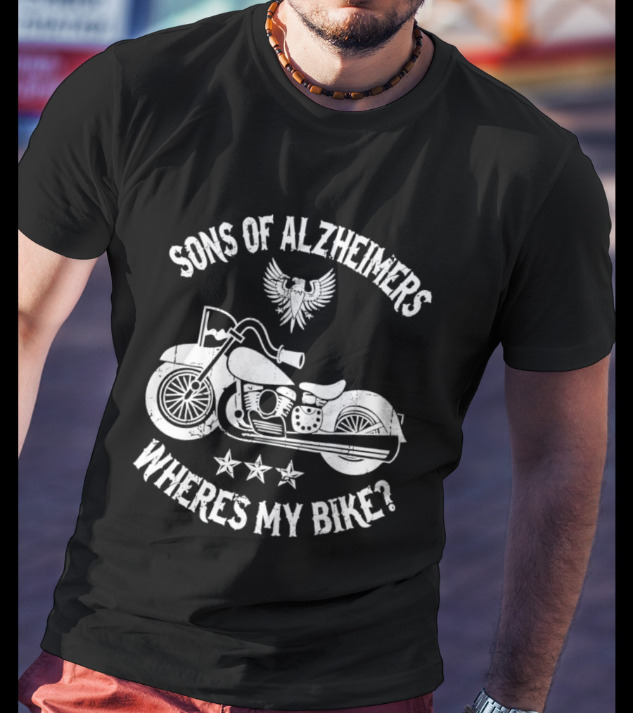 Sons Of Alzheimers Where's My Bike Classic Motorbike Eagle Stars T-Shirt