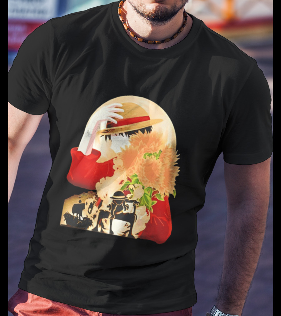 Monkey D. Luffy Red Outfit Straw Hat Sunflower Pirate Adventure T-Shirt