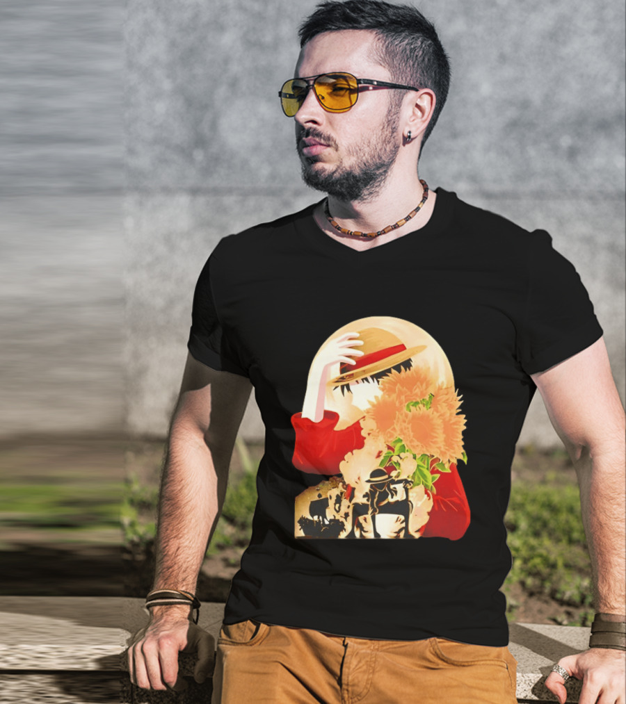 Monkey D. Luffy Red Outfit Straw Hat Sunflower Pirate Adventure T-Shirt