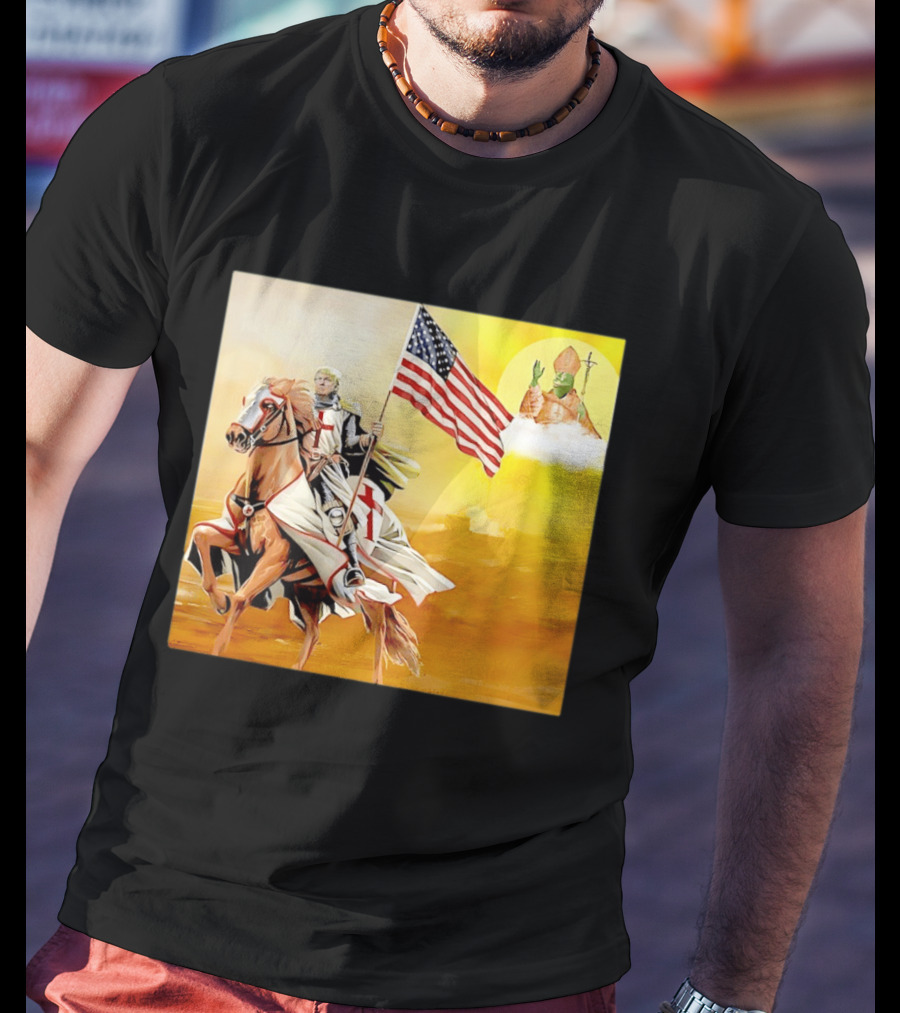 Donald Trump Crusader Knight With American Flag Riding Horse T-Shirt