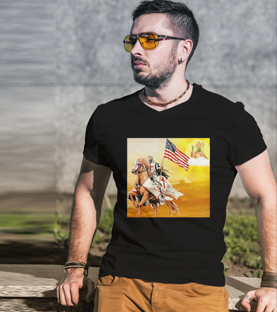 Donald Trump Crusader Knight With American Flag Riding Horse T-Shirt