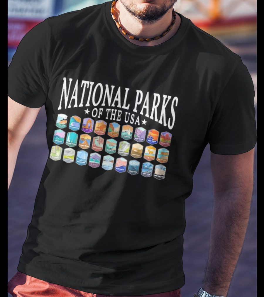 National Parks Of The USA Camping Yosemite Yellowstone Grand Canyon Acadia Badlands Glacier Bryce Canyon Zion T-Shirt
