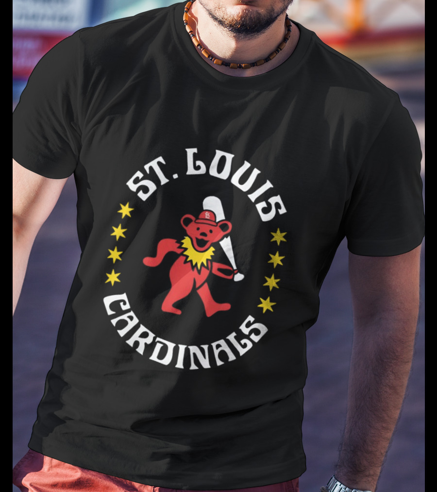 St Louis Cardinals Grateful Dead Bear Baseball Bat Stars T-Shirt