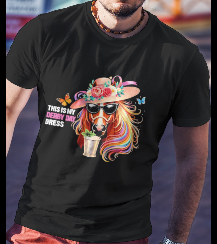 This Is My Derby Day Dress Horse Racing Party Butterfly Rainbow Hat Floral Cocktail T-Shirt