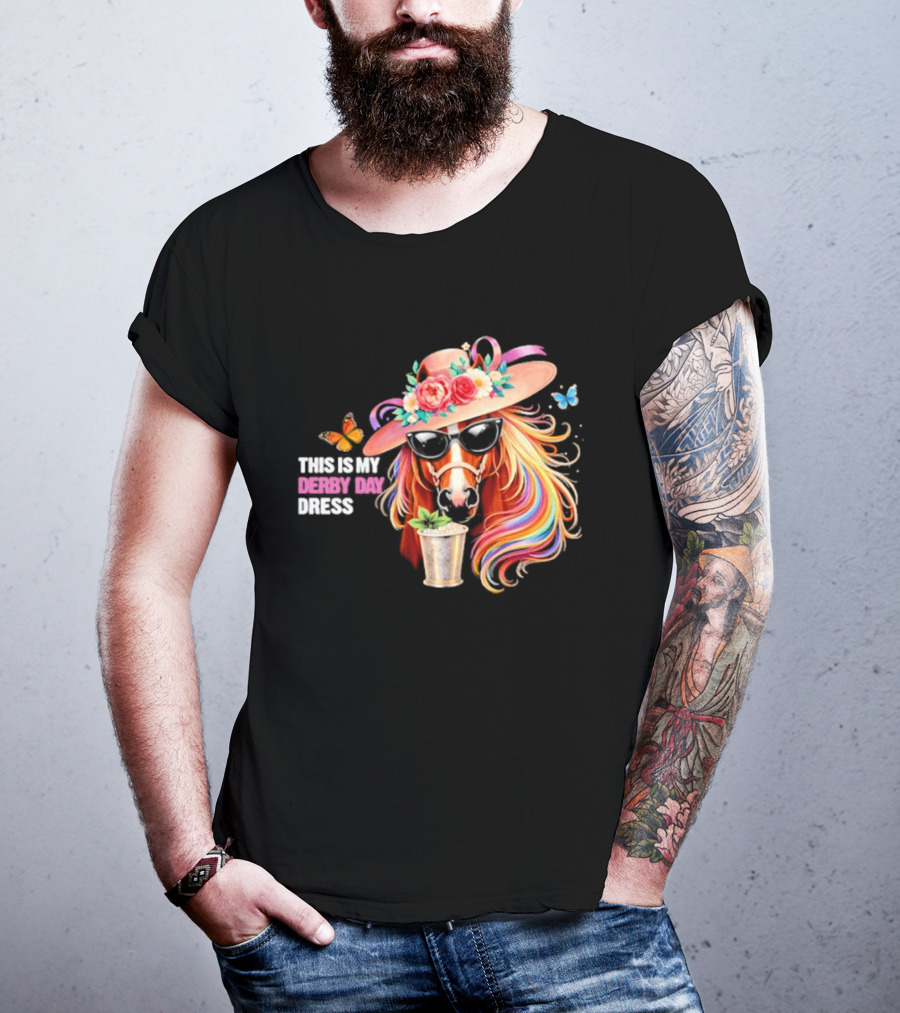 This Is My Derby Day Dress Horse Racing Party Butterfly Rainbow Hat Floral Cocktail T-Shirt