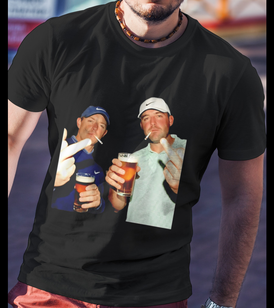 Rory McIlroy Scottie Scheffler Golf Middle Finger Beer Cigarettes T-Shirt