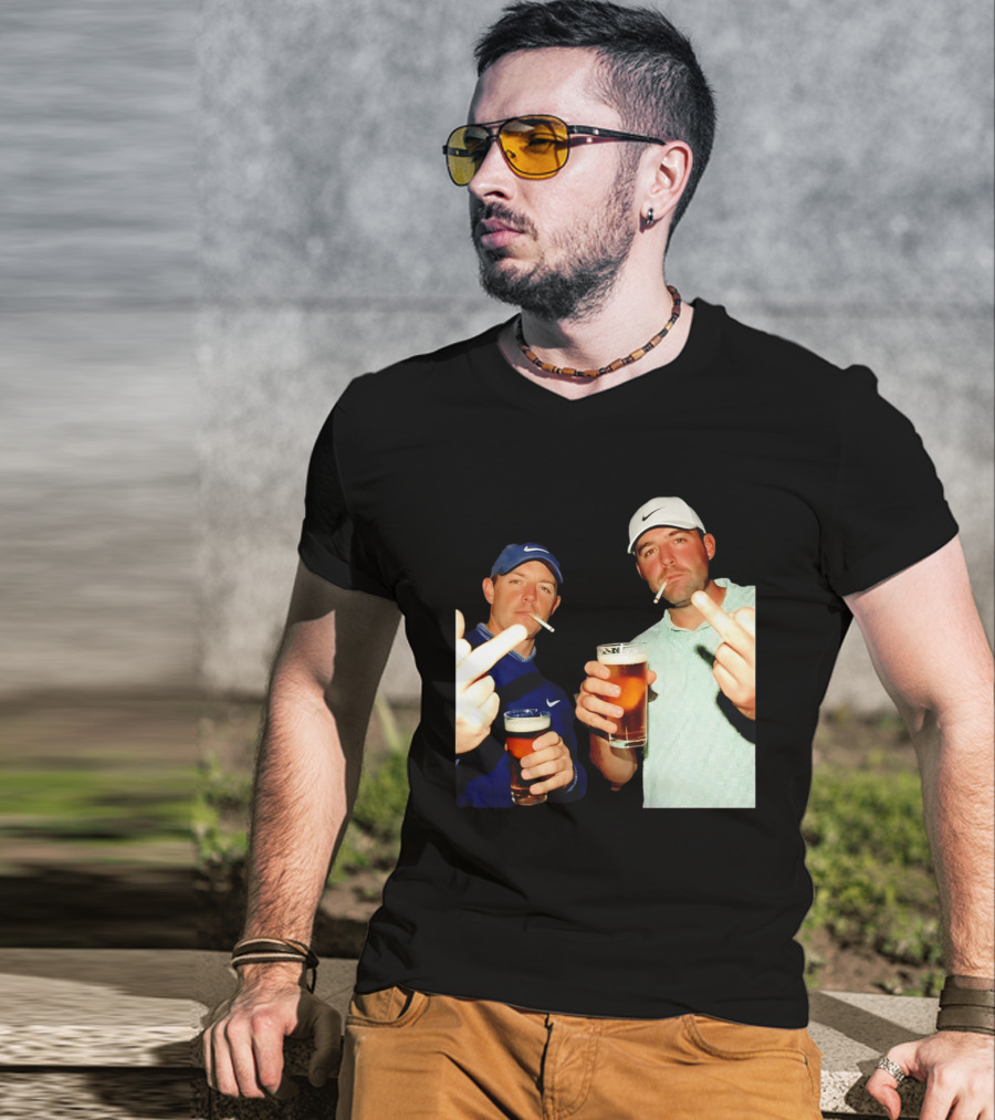 Rory McIlroy Scottie Scheffler Golf Middle Finger Beer Cigarettes T-Shirt