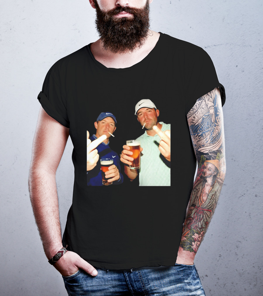 Rory McIlroy Scottie Scheffler Golf Middle Finger Beer Cigarettes T-Shirt