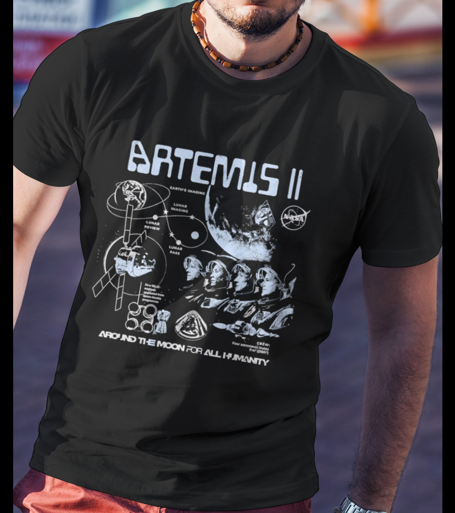 Artemis II Lunar Mission Trajectory And Astronaut Crew Exploration Around The Moon For All Humanity T-Shirt