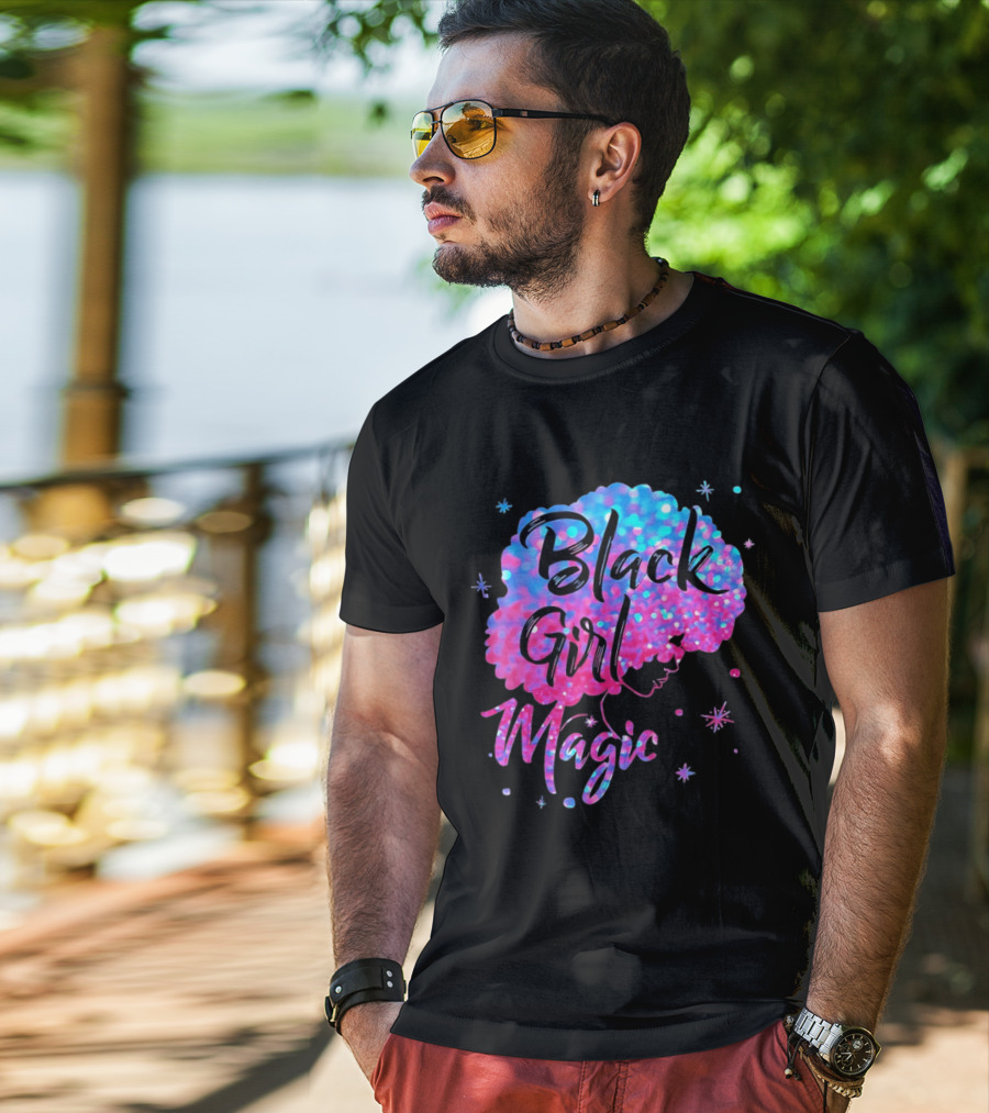 Black Girl Magic Vibrant Neon Glitter Afro T-Shirt