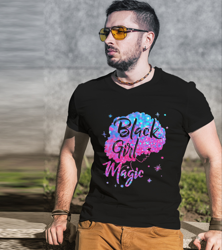 Black Girl Magic Vibrant Neon Glitter Afro T-Shirt