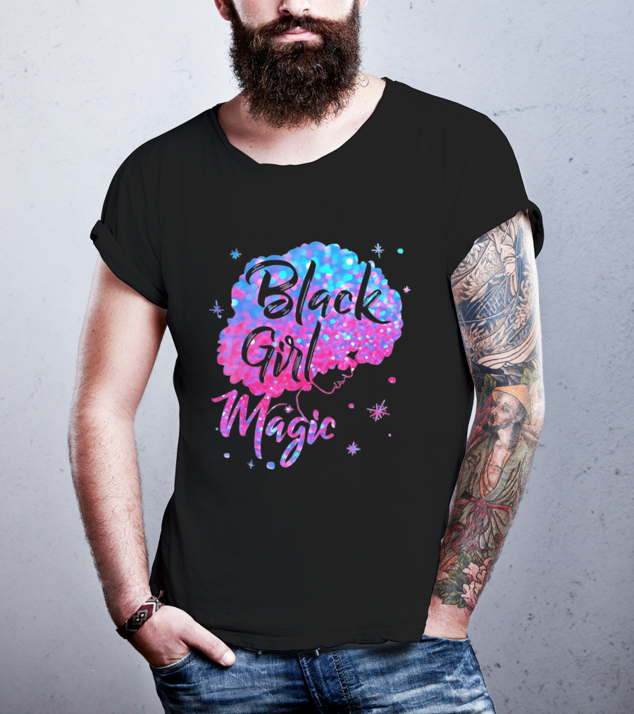 Black Girl Magic Vibrant Neon Glitter Afro T-Shirt