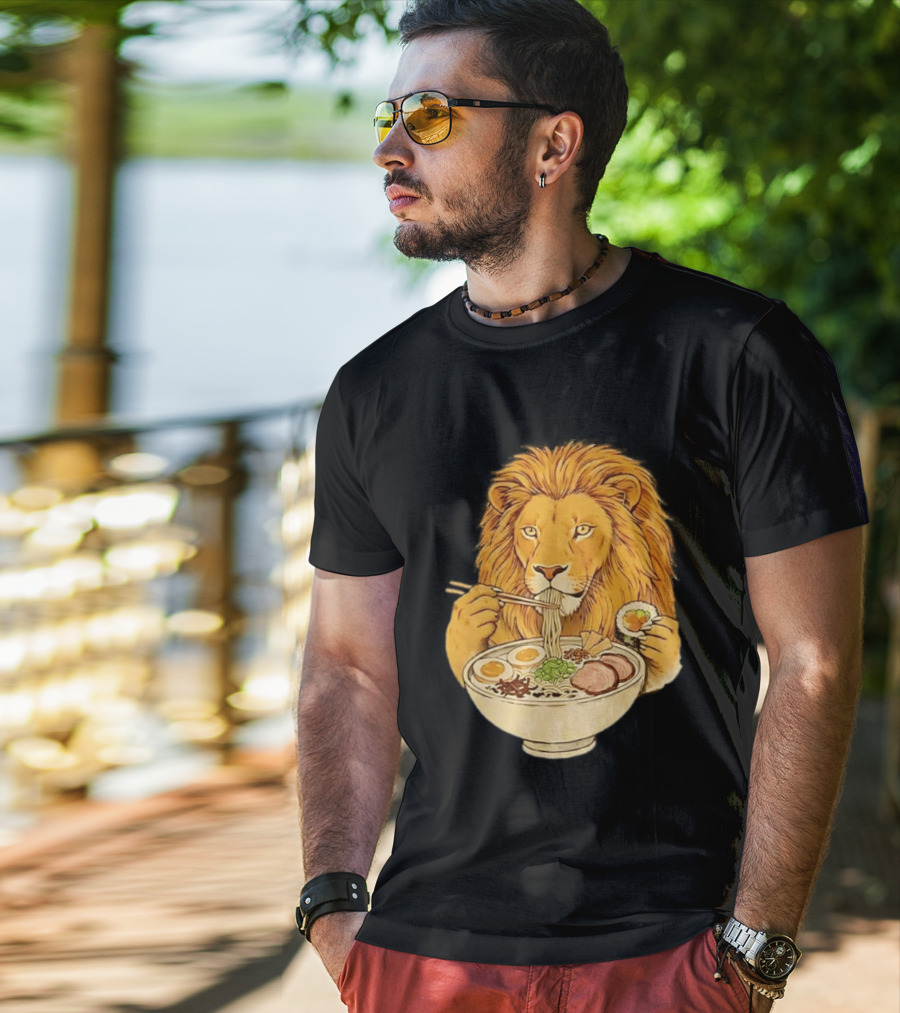 King Lion Eating Ramen Noodles With Sushi Meme T-Shirt