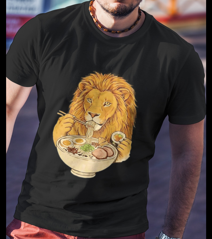 King Lion Eating Ramen Noodles With Sushi Meme T-Shirt