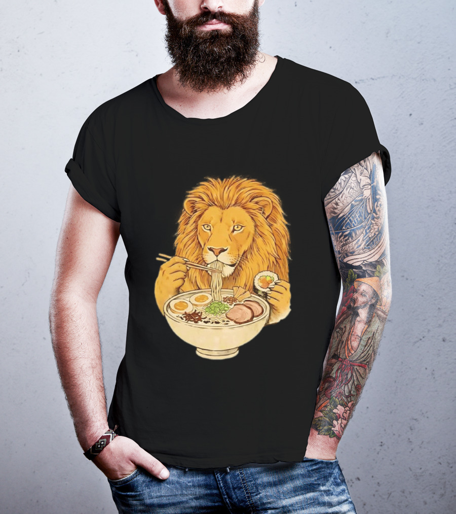 King Lion Eating Ramen Noodles With Sushi Meme T-Shirt
