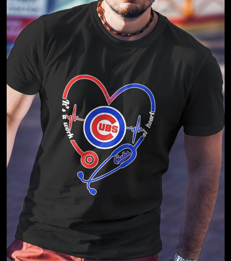 Chicago Cubs Heartbeat Stethoscope Work Of Heart T-Shirt