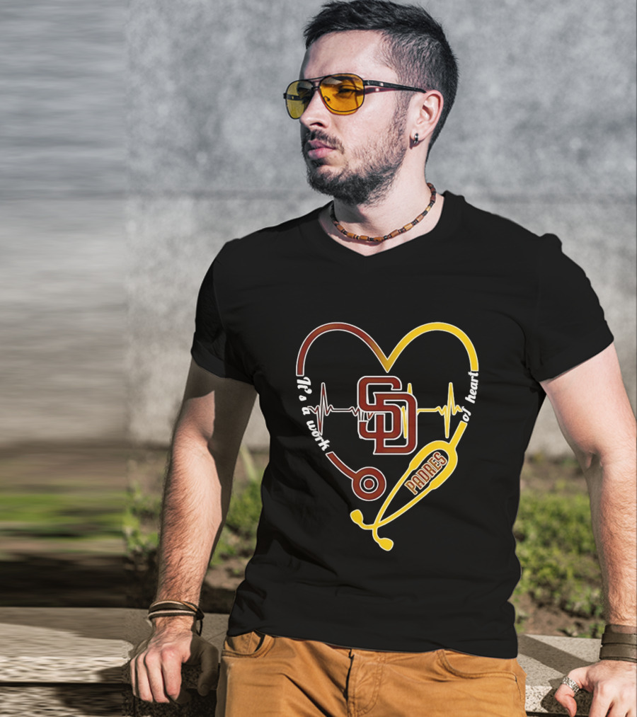 San Diego Padres Heart Soul Stethoscope Work Of Heartbeat T-Shirt