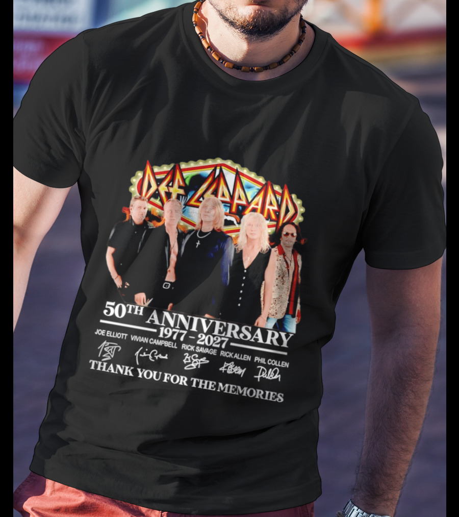 Def Leppard 50th Anniversary 1977 2027 Thank You For The Memories Signatures T-Shirt