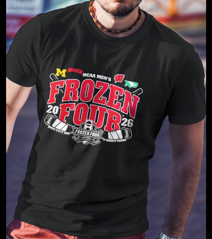 NCAA Men's Frozen Four 2026 University Of Michigan Boston University University Of Wisconsin University Of North Dakota Logos T-Shirt