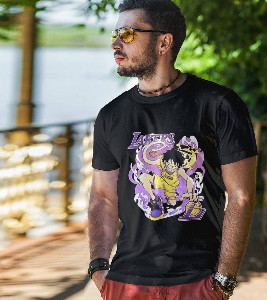 Luffy Lakers One Piece Basketball Anime T-Shirt