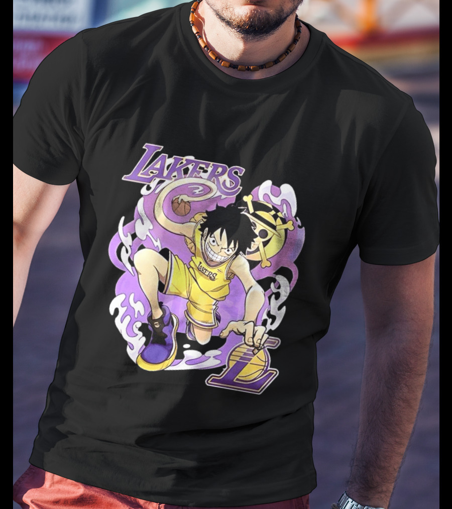 Luffy Lakers One Piece Basketball Anime T-Shirt