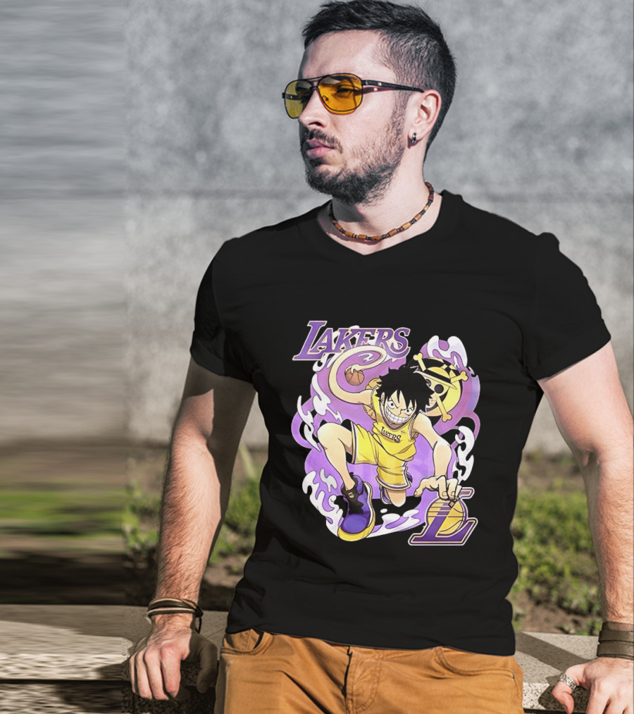 Luffy Lakers One Piece Basketball Anime T-Shirt