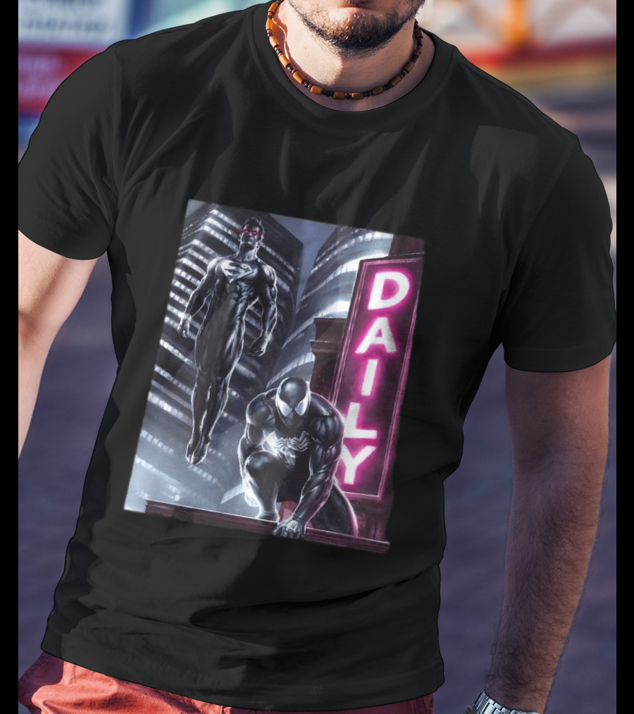 Superman Spider Man Back In Black Daily Planet Superhero T-Shirt