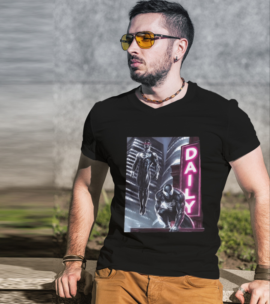 Superman Spider Man Back In Black Daily Planet Superhero T-Shirt