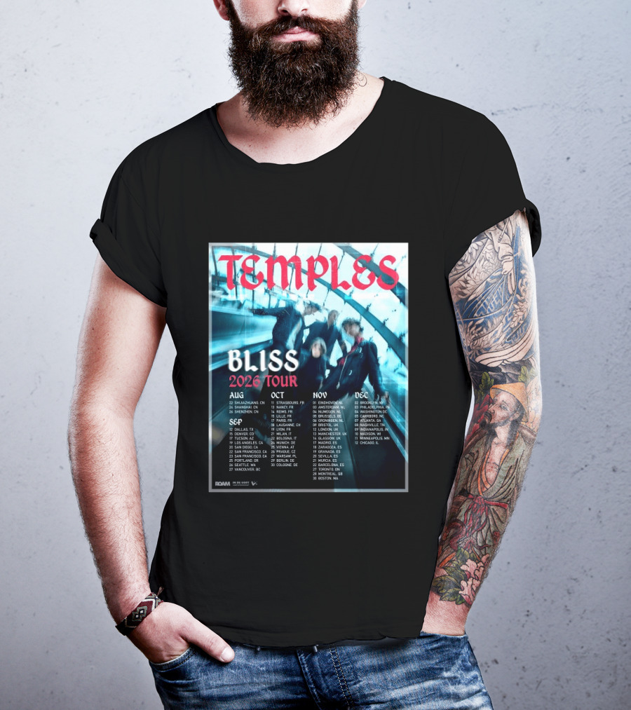 Temple Bliss 2026 Tour Dates August To December T-Shirt