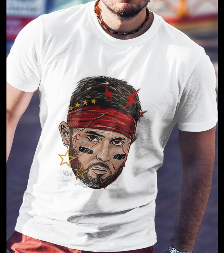 Baker Mayfield Red Bandana Star Lightning Face Paint T-Shirt