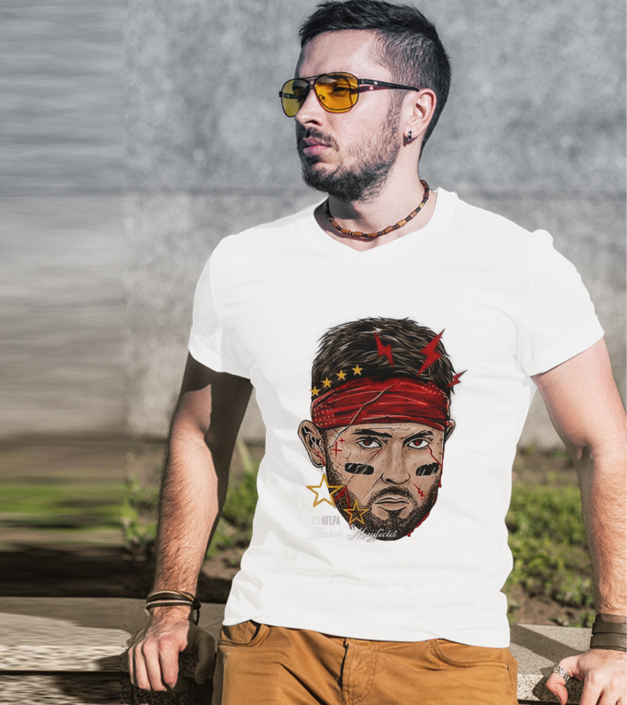 Baker Mayfield Red Bandana Star Lightning Face Paint T-Shirt
