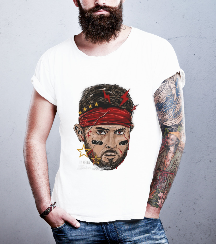 Baker Mayfield Red Bandana Star Lightning Face Paint T-Shirt