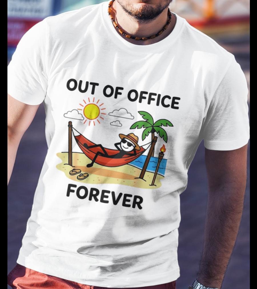 Out Of Office Forever Stick Figure In Hammock On Beach Vacation T-Shirt