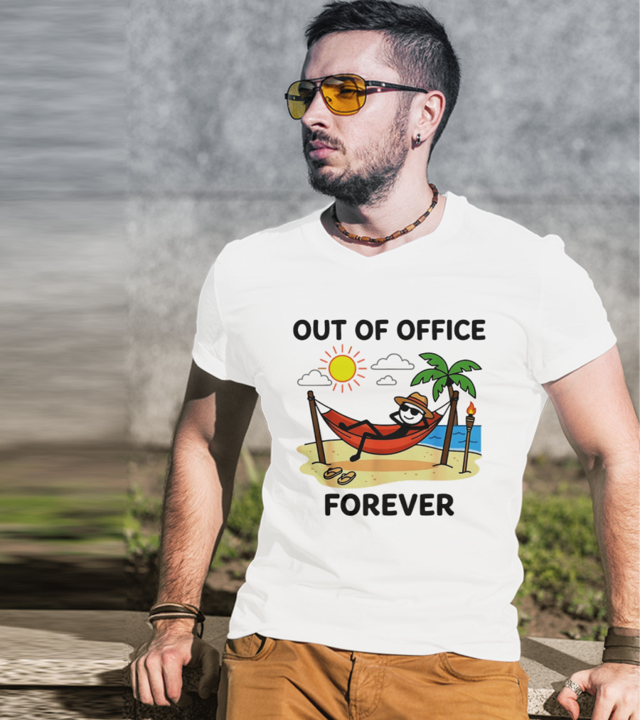 Out Of Office Forever Stick Figure In Hammock On Beach Vacation T-Shirt