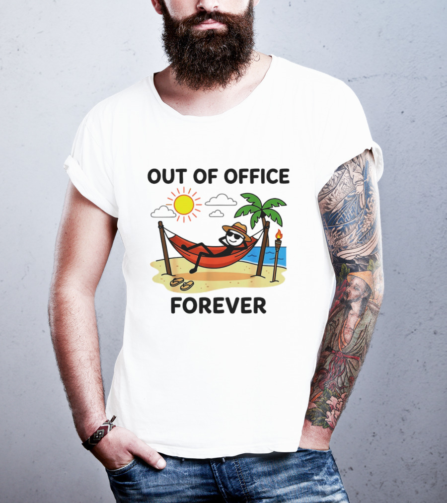 Out Of Office Forever Stick Figure In Hammock On Beach Vacation T-Shirt